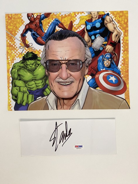 Stan Lee Signature and Cartoon Photo