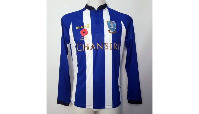 Barry Bannan's Sheffield Wednesday Worn and Signed Poppy Home Shirt (Long Sleeve) 