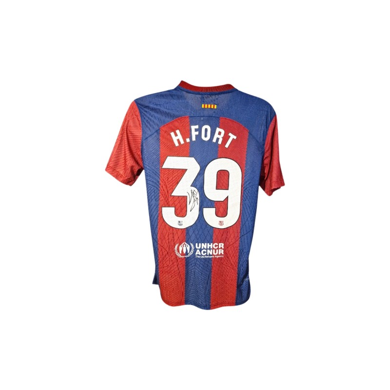 Maglia FC Barcelona 2023/24 firmata da Hector Fort, versione giocatore replica