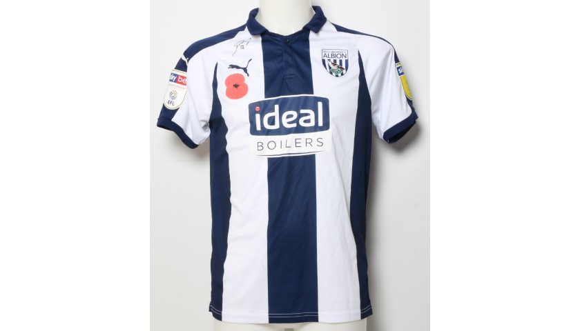 Tyrone Mears' West Bromwich Albion  Worn and Signed Home Poppy Shirt 