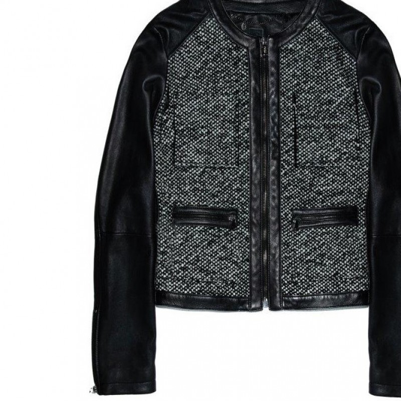 Jacket in leather and fabric, Tru Trussardi collection