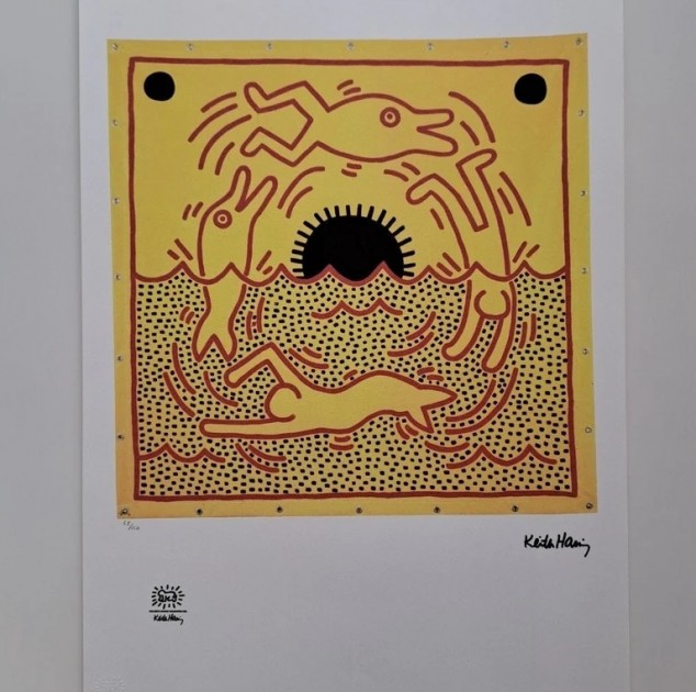 "Dolphin People" Lithograph Signed by Keith Haring