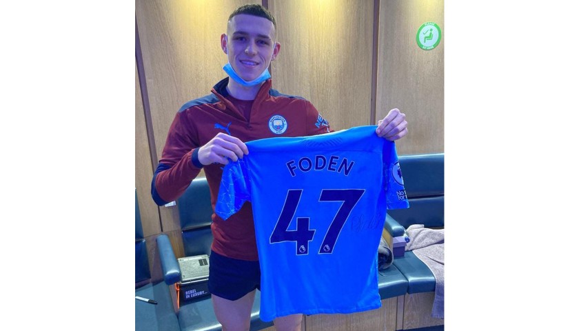 Original Phil Foden Match Worn and Signed Jersey vs. Liverpool