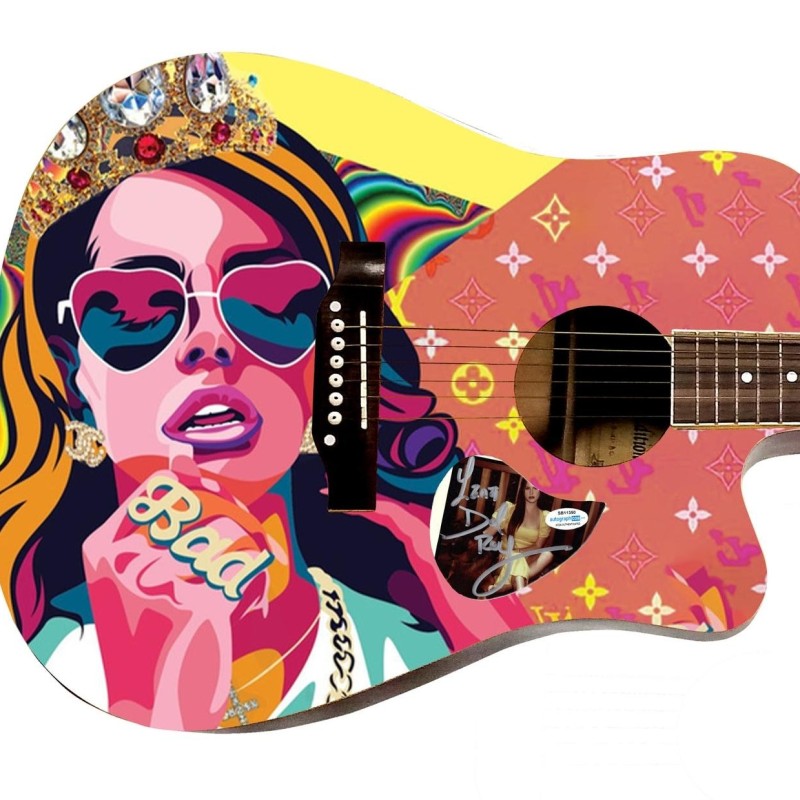 Lana Del Rey Signed Custom Graphics Guitar 