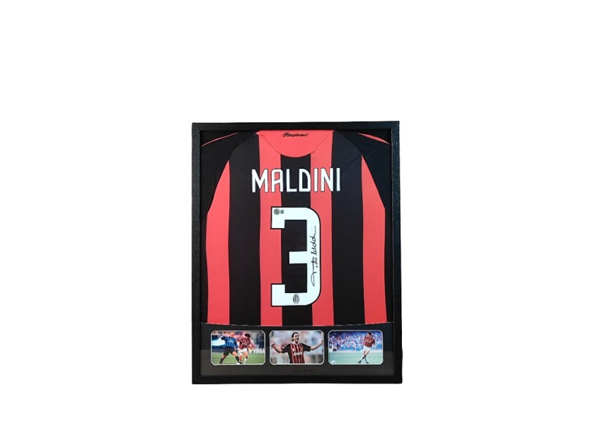 Maglia Milan Maldini in cornice deluxe di alta qualità - Autografata
