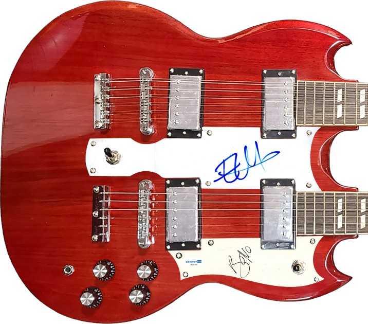 Bono and Edge of U2 Signed 18-String Double Neck SG Graphics Guitar