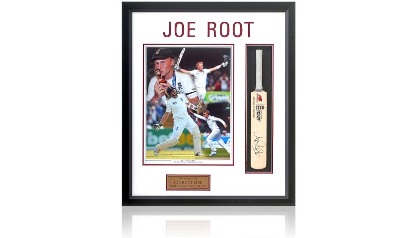Joe Root Hand Signed Mini Cricket Bat Presentation