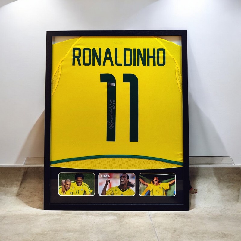 Ronaldinho's Brazil 2002 Signed And Framed Shirt