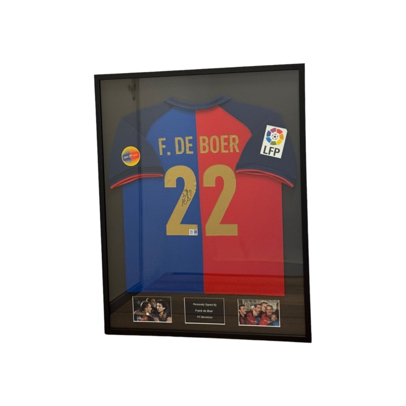 Maglia FC Barcelona 1998/99 di Frank de Boer firmata e incorniciata