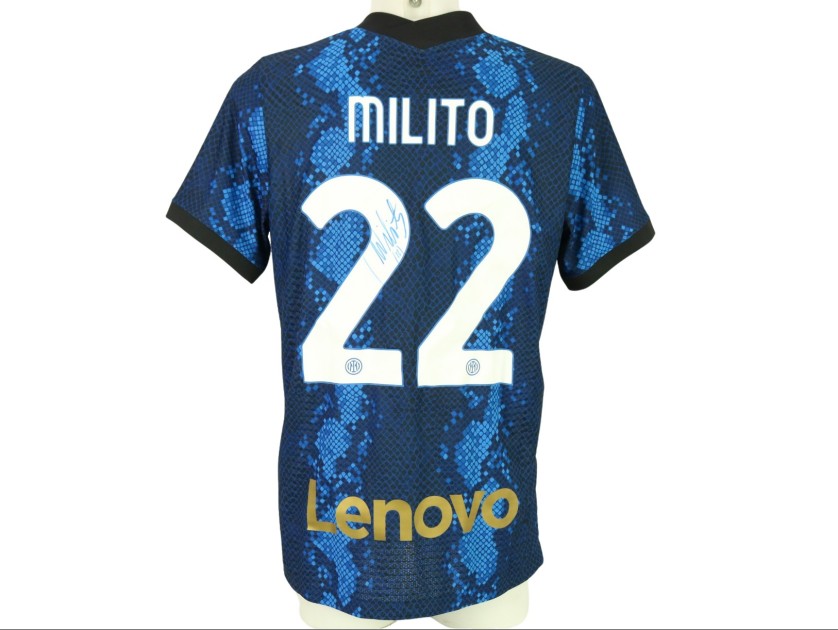 Milito Official Inter Milan Signed Shirt, UCL 2021/22