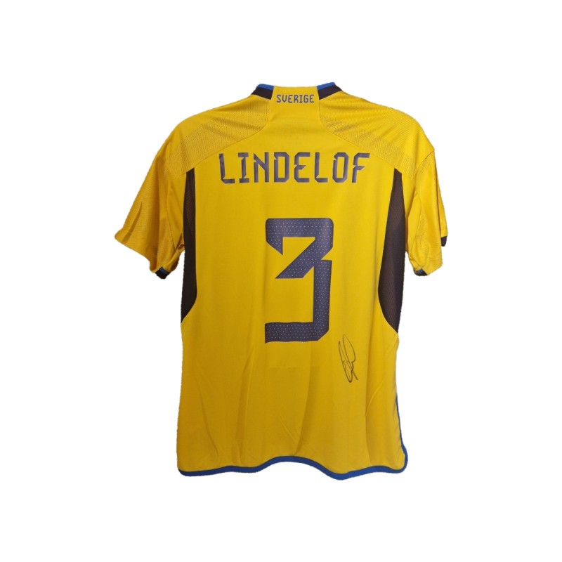 Victor Lindelof Firmato Svezia 2022-23 Home Football Shirt 