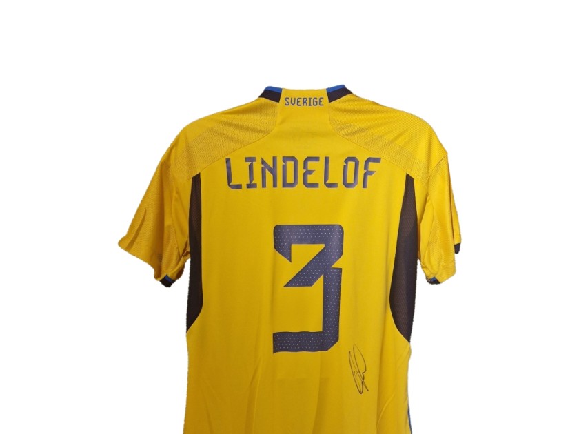 Victor Lindelof Firmato Svezia 2022-23 Home Football Shirt 