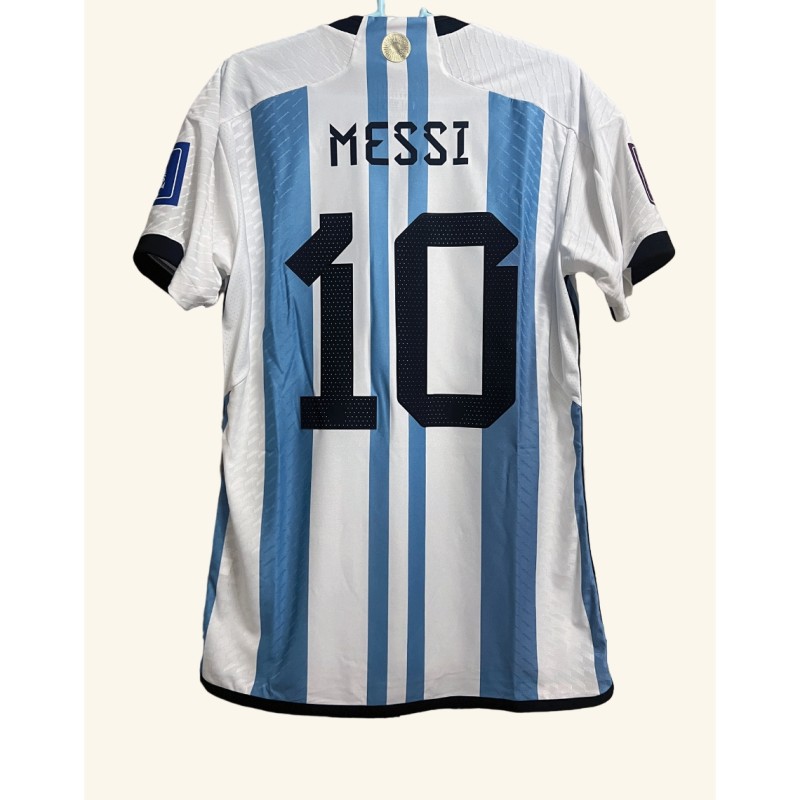 Messi's WC 2022 Qatar Final Argentina Match-Issued Shirt and Shorts, vs France