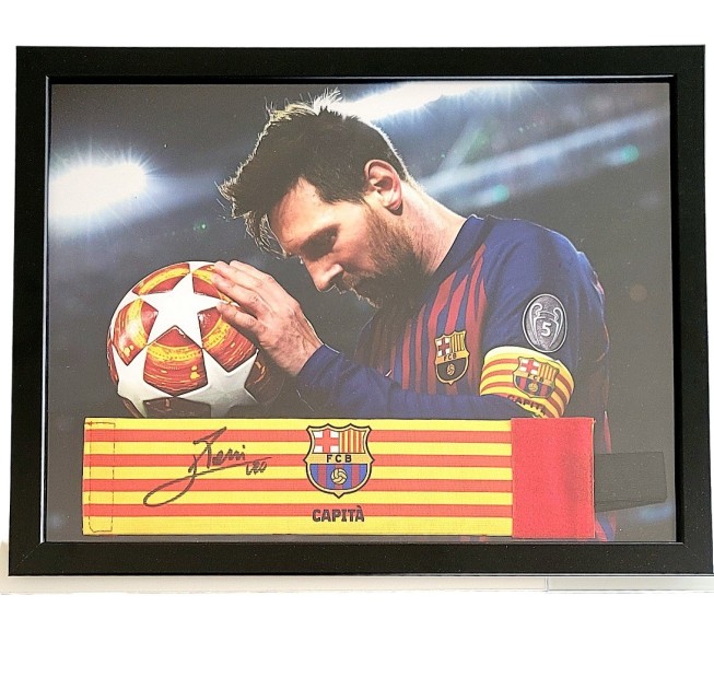 Barcelona Framed Captain's Armband, 2018/19 - Signed by Lionel Messi
