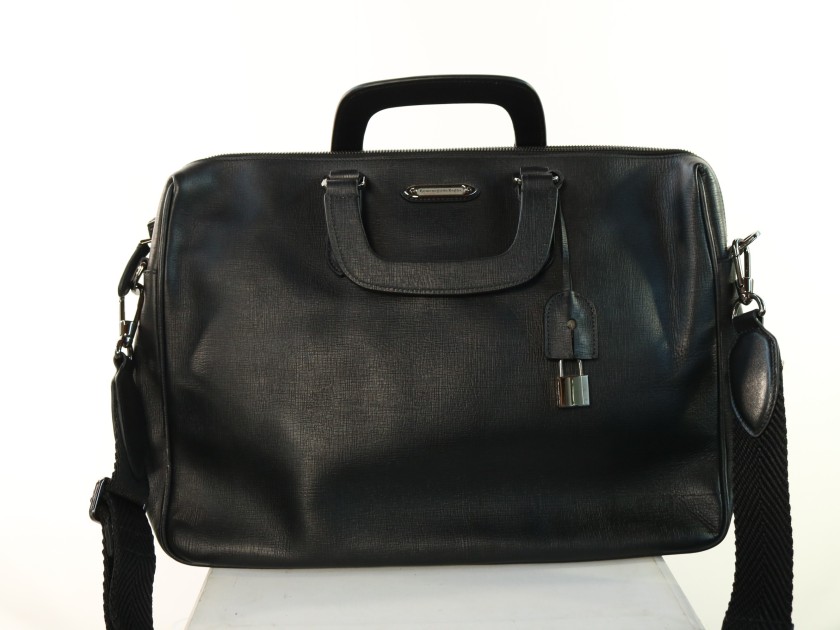 Stiff black saffiano business bag by Ermenegildo Zegna