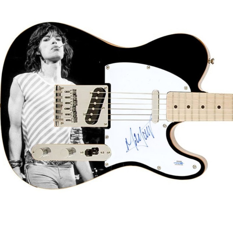 Mick Jagger of The Rolling Stones Signed Pickguard on a Custom Fender Guitar