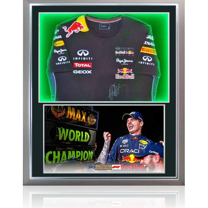 Max Verstappen Signed Red Bull T-Shirt Presentation with LED Lighting