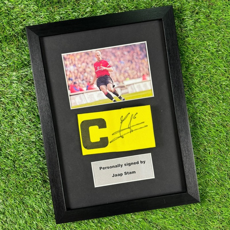 Jaap Stam Signed Manchester United Official Captains Armband Framed COA