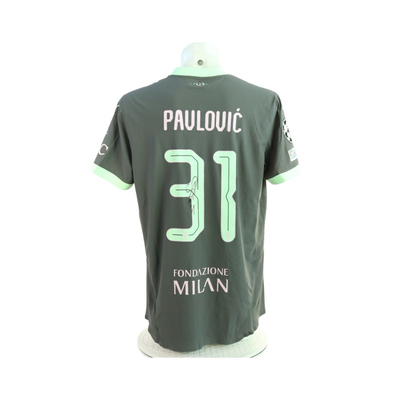 Pavlovic's Milan Signed Match-Issued Shirt UCL 2024/25