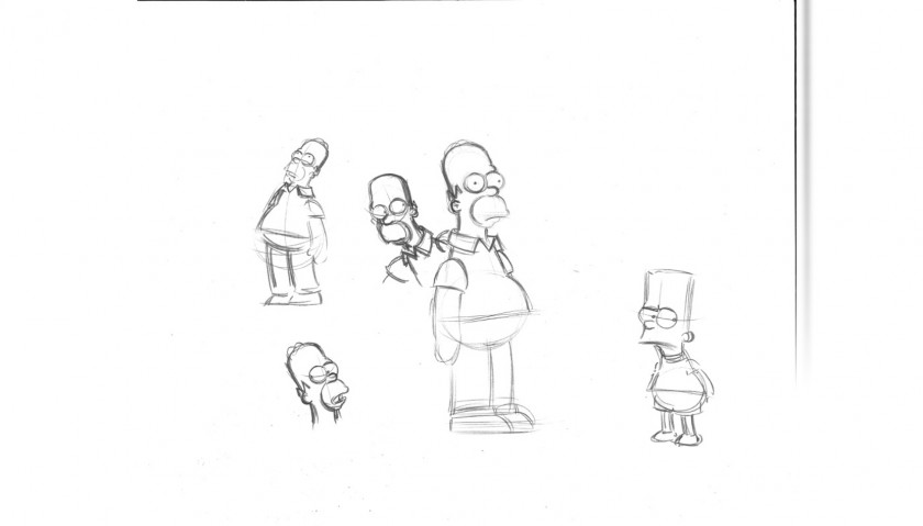 The Simpsons - Original Drawing of Homer and Bart Simpson