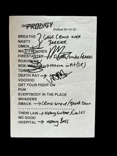 The Prodigy Signed Setlist