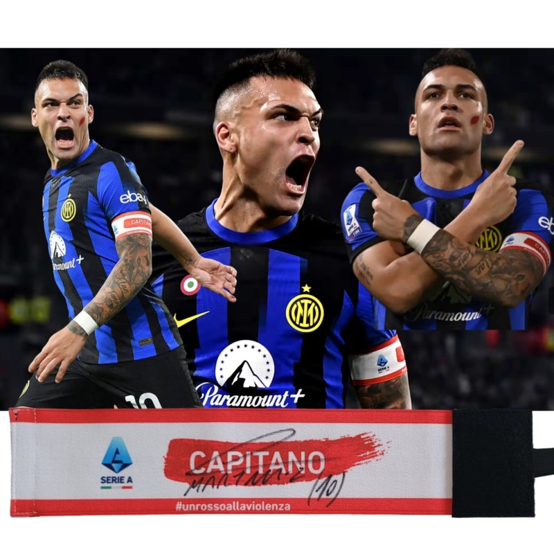 "A Red against the Violence" Framed Captain's Armband - Signed by Lautaro Martinez