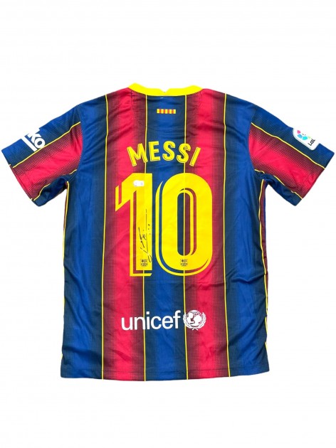 Messi's FC Barcelona Signed and Framed Shirt - CharityStars