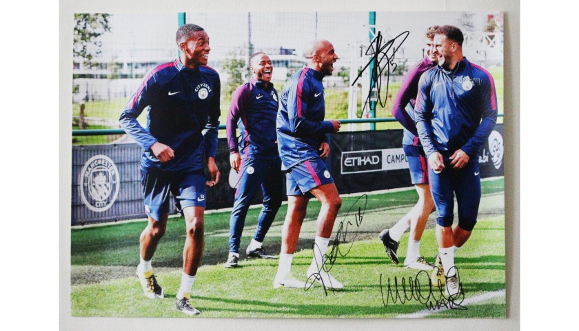 Raheem Sterling, Fabian Delph, Kyle Walker and  John Stones Manchester City FC A2 Signed Photograph