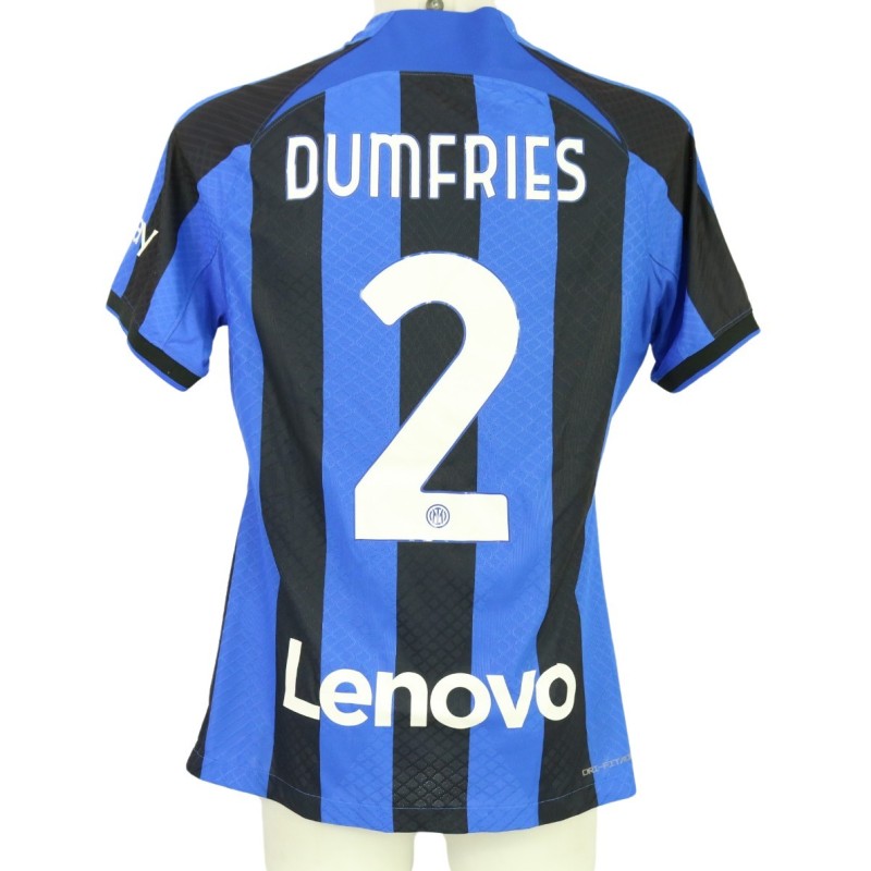 Dumfries's Inter Milan Match-Issued Shirt, Italian Cup 2022/23