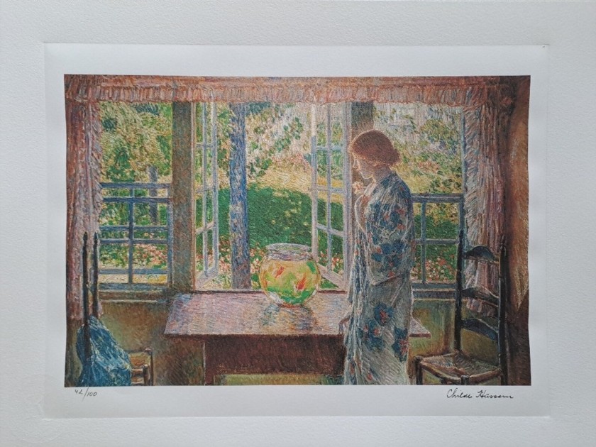 Litografia "The Goldfish Window" di Childe Hassam - Firmata