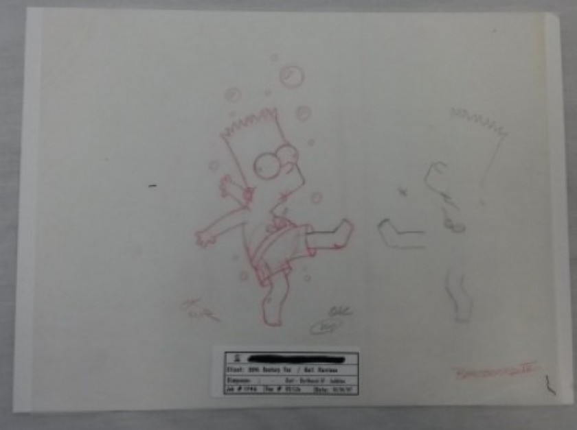 Hand Drawn Production Used Concept Art From the Simpsons Featuring Bart Simpson