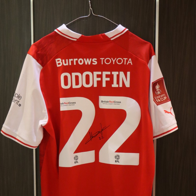 Maglia autografata di Hakeem Odoffin del Rotherham United, indossata durante la partita