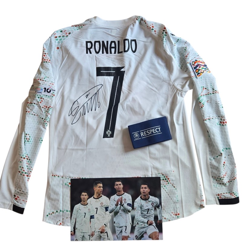 Ronaldo's Signed Match-Issued Shirt, Denmark vs Portugal Nations League Quarter Finals 2025 + Match-Issued Captain's Armband