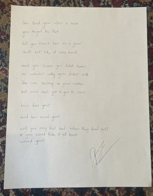 Win Billie Eilish Handwritten and Signed Lyrics 