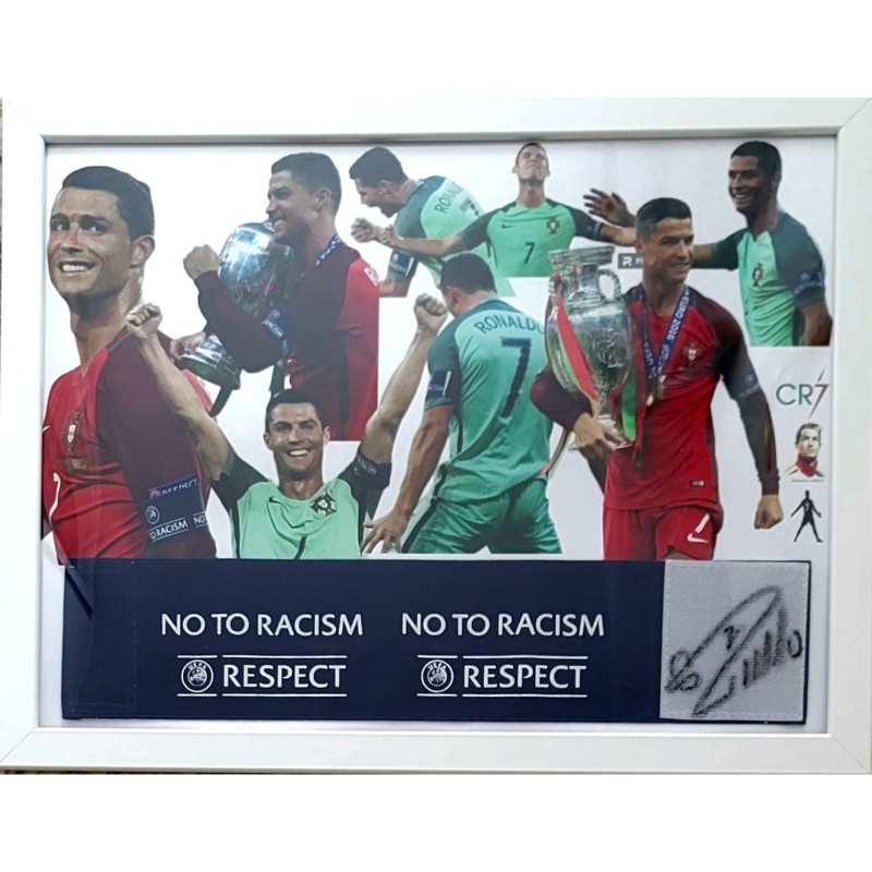 "No To Racism" Portugal Framed Captain's Armband - Signed by Cristiano Ronaldo