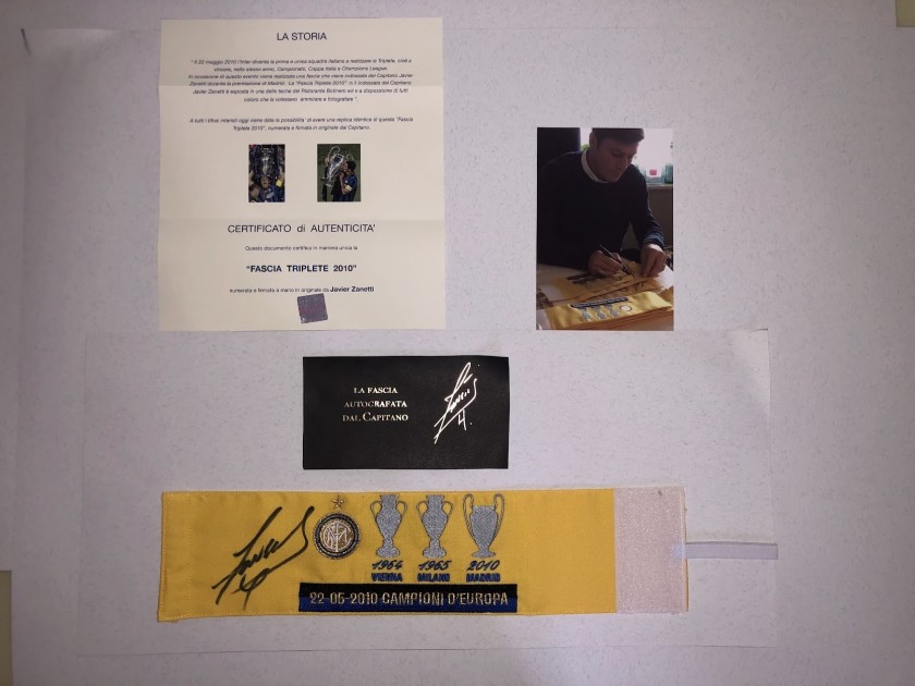 "22-05-2010 Campioni d'Europa" Framed Captain's Armband - Signed by Javier Zanetti