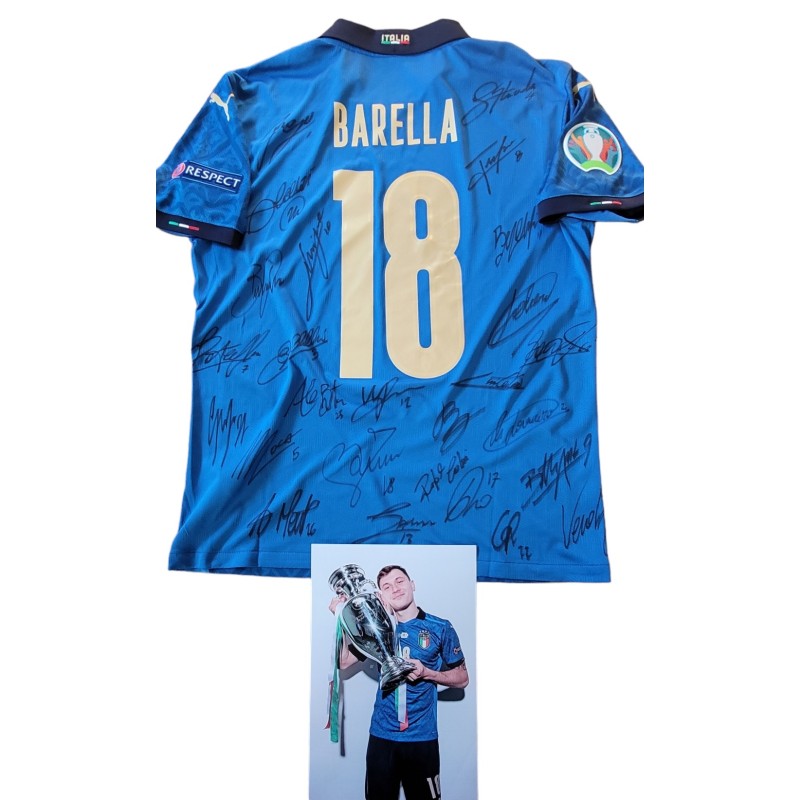 Barella's Issued Shirt, Italy vs England Final Euro 2020 - Signed by the Team