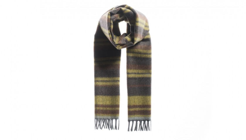 Gray and Yellow Striped Cashmere Scarf