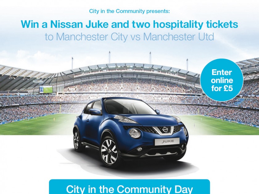 Win a Nissan Juke and two hospitality tickets to Manchester City vs Manchester United at the Etihad Stadium