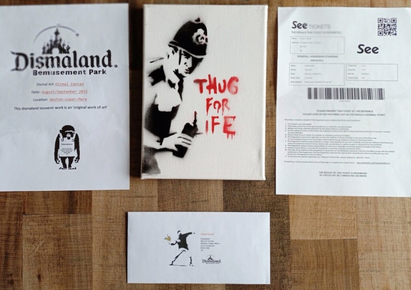 Banksy 'Thug for Life' Dismaland Canvas Souvenir Signed Ticket