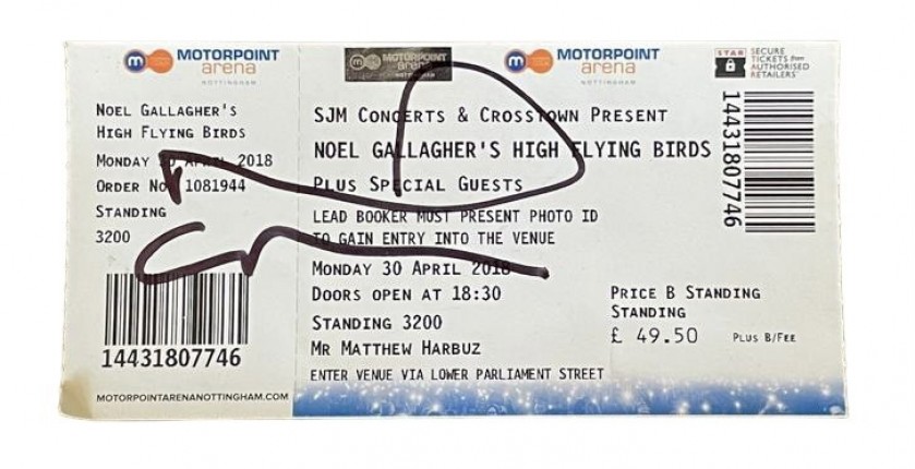 Noel Gallagher Signed 2018 Concert Ticket