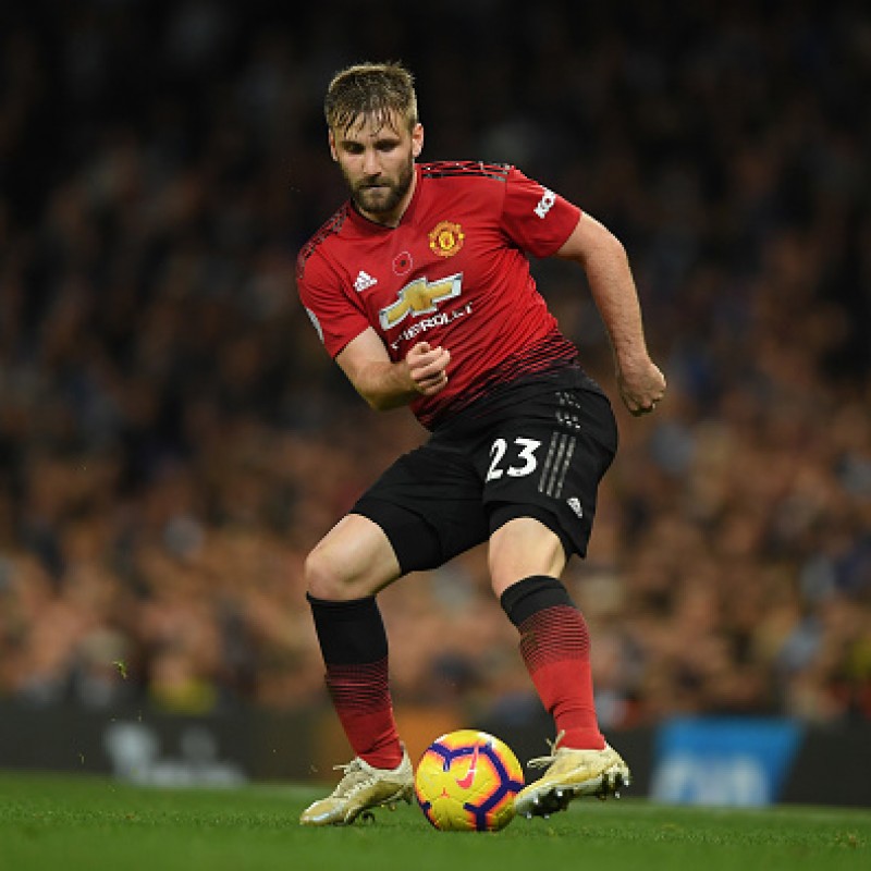Shaw's Manchester United Match-worn and Signed Poppy Shirt