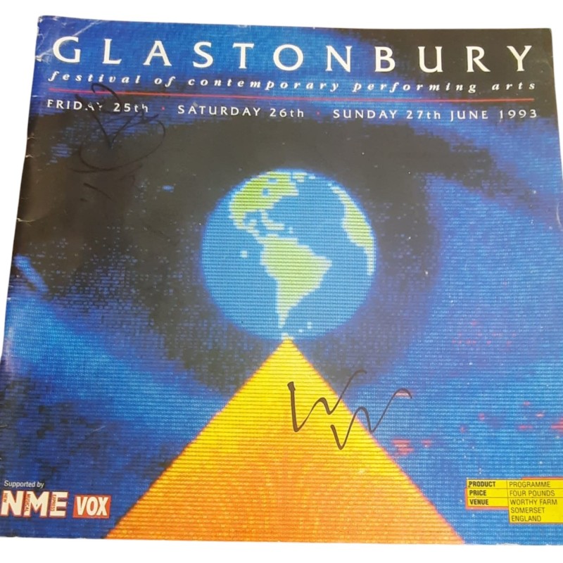 Glastonbury 1993 Programma souvenir - Autografato da Robert Plant e Lou Reed