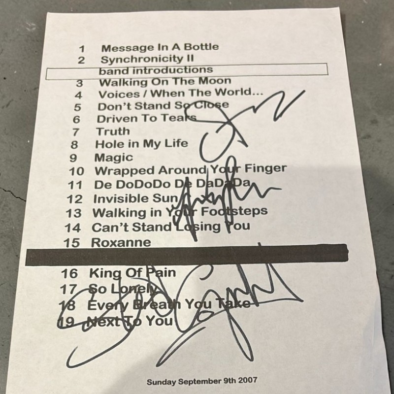 The Police Signed Set List