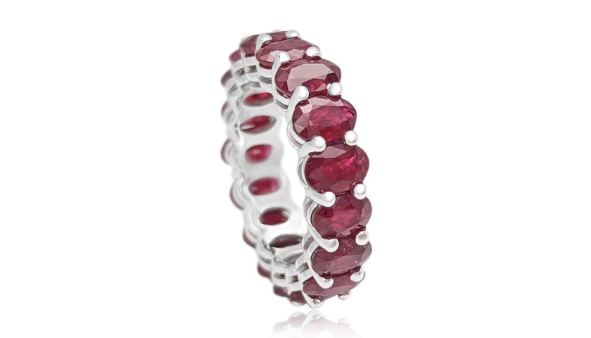 10.68 Ct Natural Red Ruby Eternity Band 14K White Gold Ring