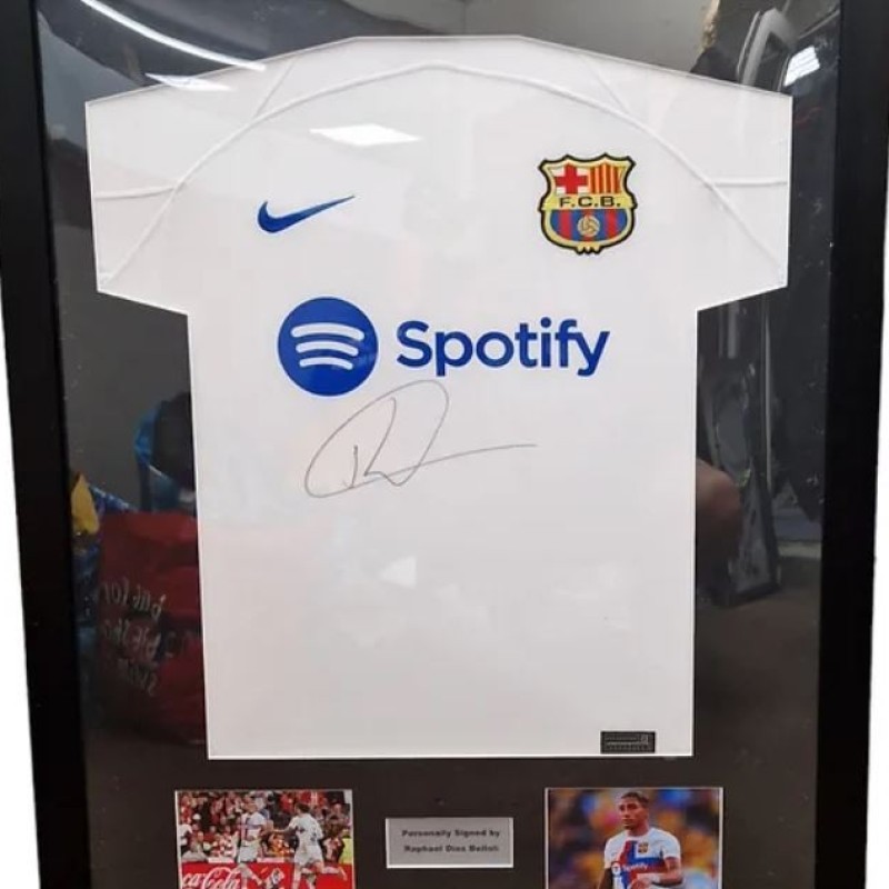 Raphinha's FC Barcelona 2023/24 Signed and Framed Away Shirt