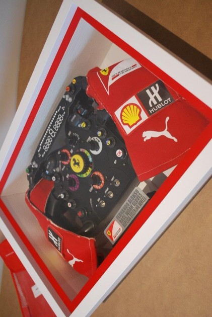 Alonso Ferrari Race Worn Gloves + Steering Wheel Display Set