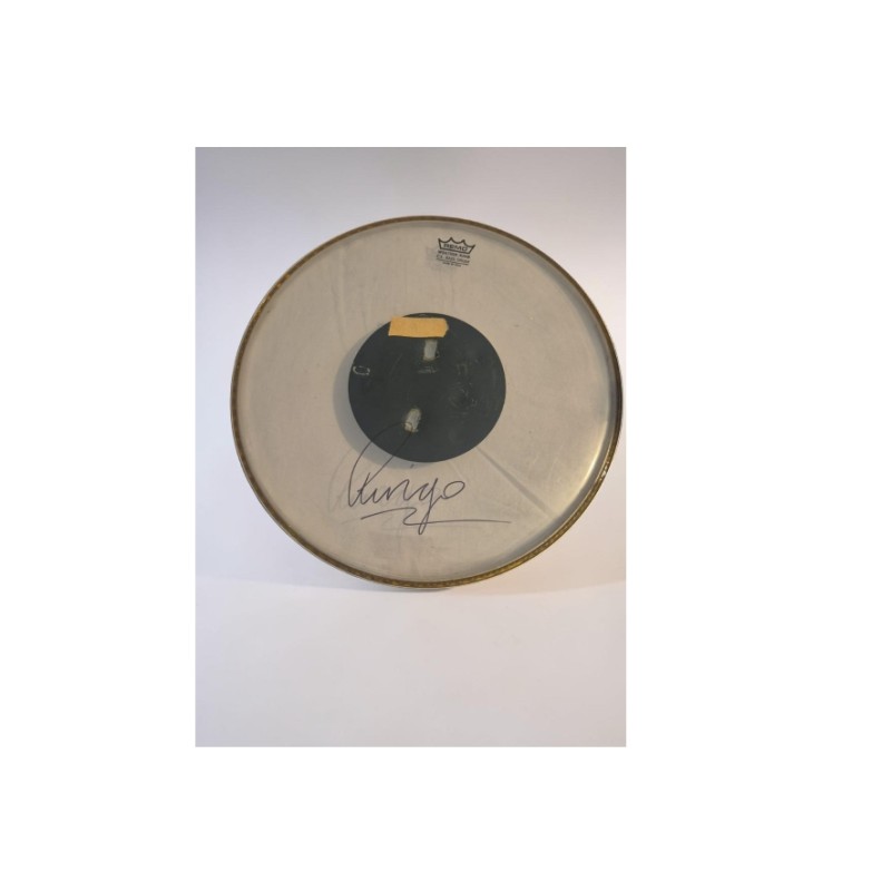 Pelle per batteria Remo autografata da Ringo Starr dei Beatles
