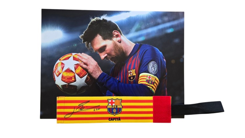 Messi's Barcelona Signed Match-Worn Captain's Armband