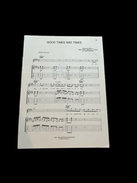 Robert Plant of Led Zeppelin Signed 'Good Times Bad Times' Sheet Music